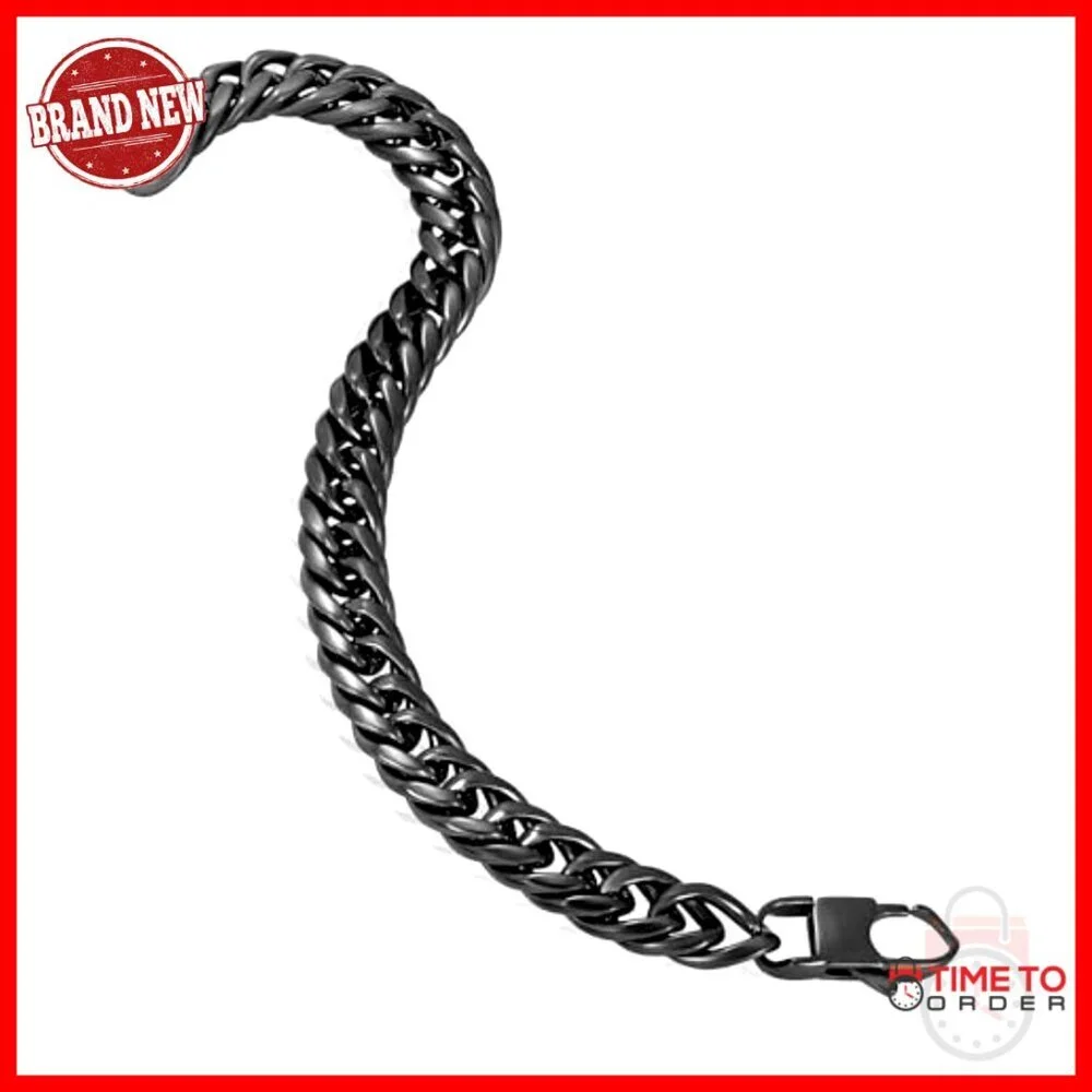 Men's Stainless Steel Curb Chain Bracelet and Necklace Set, Lobster Clasp